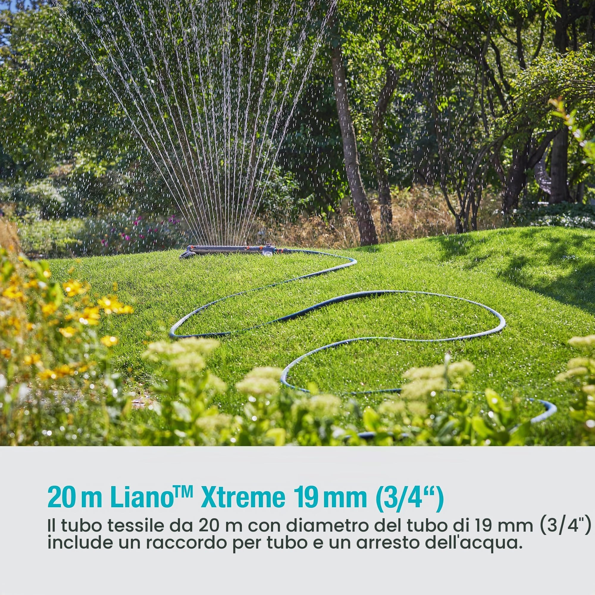 Gardena Liano Xtreme 3/4 pollici, set da 20 m: tubo da giardino in tessuto molto robusto, per rubinetti interni, con tubo interno in PVC, peso ridotto, resistente alle intemperie (18480-20)