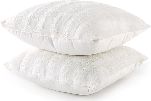 Miniatura 4 de Cheer Collection - Juego de 2 almohadas decorativas con fundas de cuero sintético, cojines para sofá, Piel sintética, Arena, 18 x 18