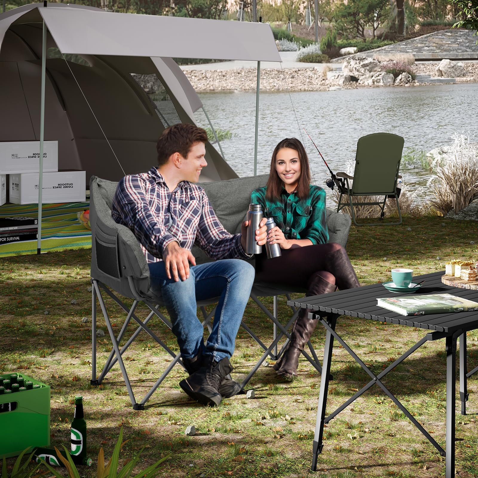 WOLTU Campingstuhl Faltbar für 2 Personen, 121 cm breit