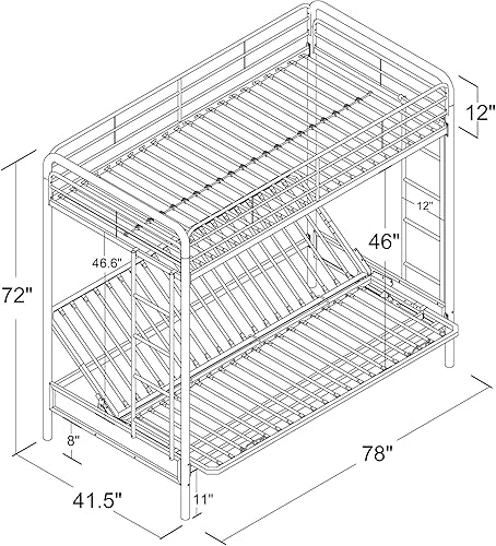 Miniatura 3 de DHP - Litera con cama individual arriba y matrimonial abajo, con armazón de metal y escalera