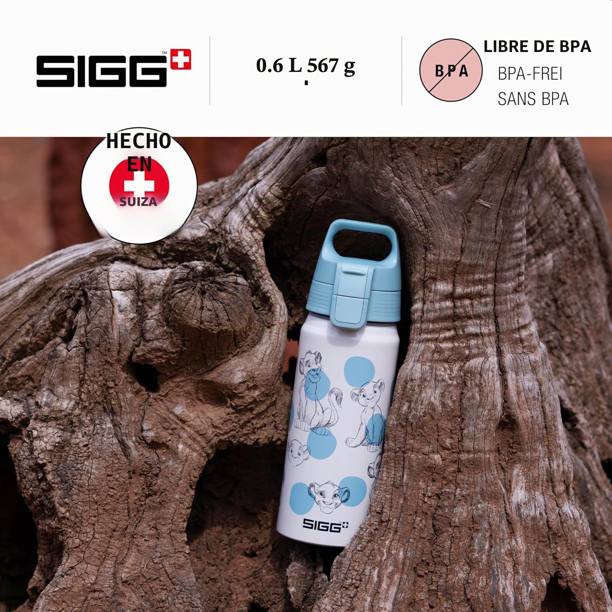 Sigg WMB ONE Disney Simba y Nala Blanco Cantimplora infantil (0.6 L), cantimplora hermética sin sustancias nocivas, botella de aluminio ligera fabricada en Suiza