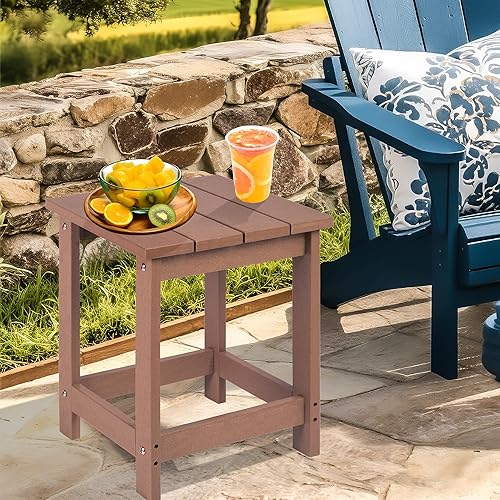 Miniatura 5 de LZRS - Mesa auxiliar cuadrada Adirondack para exteriores, mesa de patio compuesta, mesas auxiliares de HDPE para el patio trasero, piscina, Teca