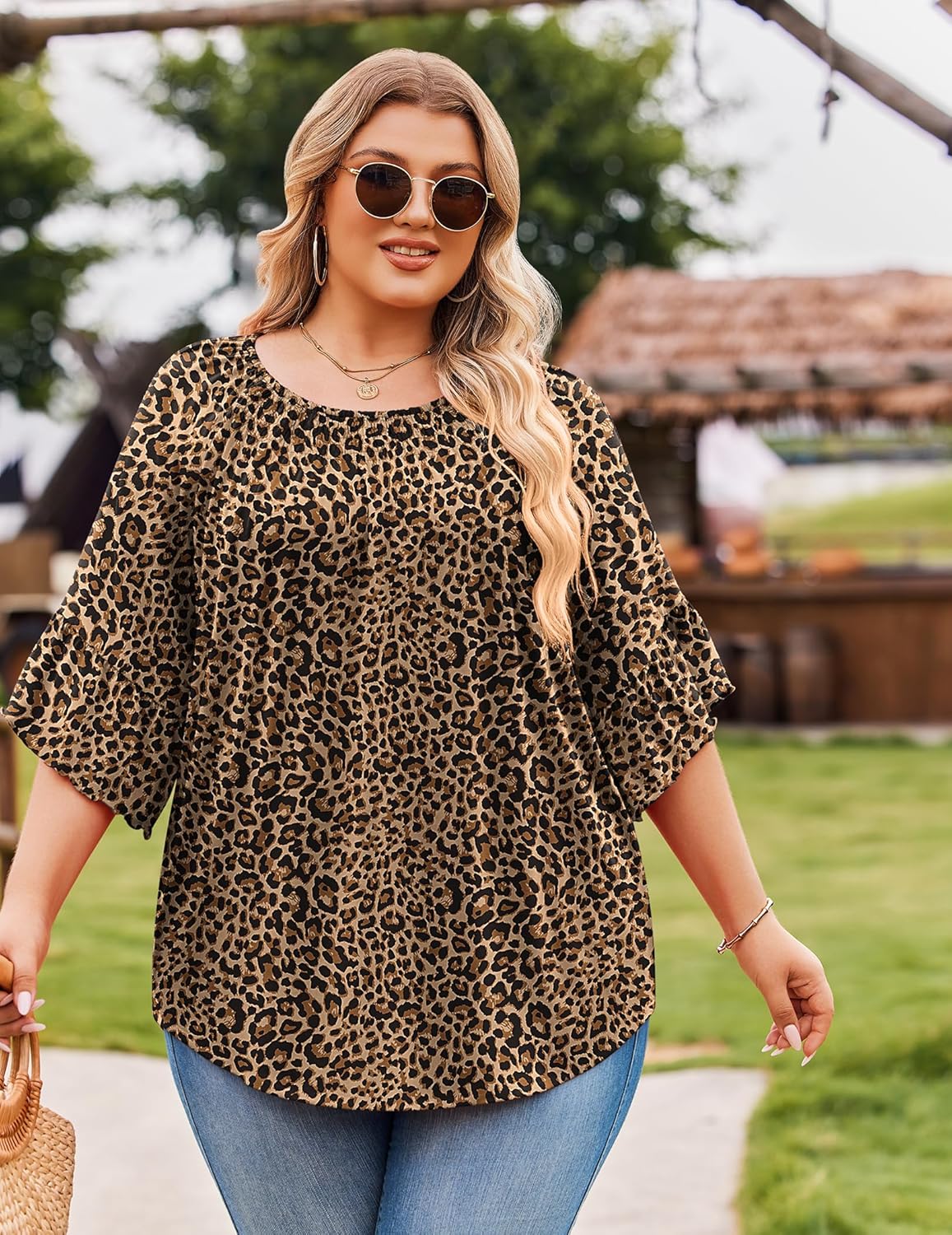 IN'VOLAND Plus Size Tops for Women 3/4 Sleeve Shirts Dressy Casual Crew Neck Blouse Spring Summer Clothes - Image 2