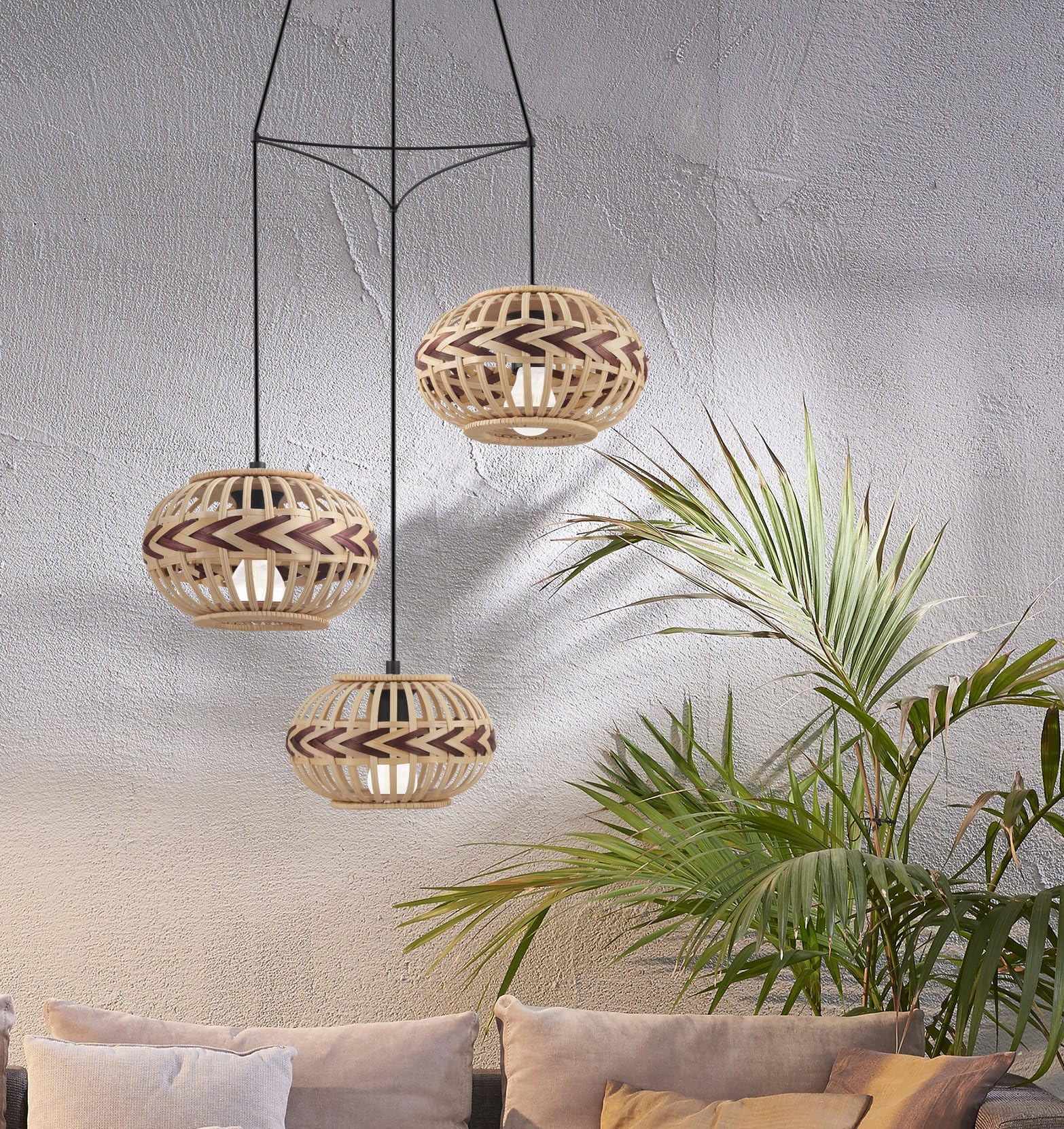 EGLO Dondarrion, hanglamp met 3 vlammen, vintage, Scandinavisch, boho, hanglamp van staal, hout, eettafellamp, woonkamerlamp, hangend in zwart, natuur, wijnrood, E27 fitting, DELONGHI 57 cm EGLO Dondarrion, hanglamp met 3 vlammen, vintage, Scandinavisch, boho, hanglamp van staal, hout, eettafellamp, woonkamerlamp, hangend in zwart, natuur, wijnrood, E27 fitting, DELONGHI 57 cm