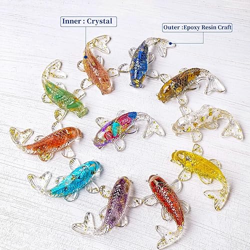 Miniatura 2 de 12 piezas Estatua de Pez Dorado de Piedra de Cristal de Resina Decorativa para el Hogar Estatua de Equilibrio de Chakras Reiki Estatua de Cristal