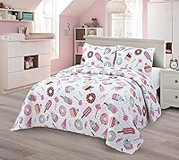 Vista 2 de Colcha de 2 piezas de tamaño individual para niños/adolescentes, niños, niñas, dinosaurios, blanco, azul, verde, naranja, bebé dinosaurios, ropa