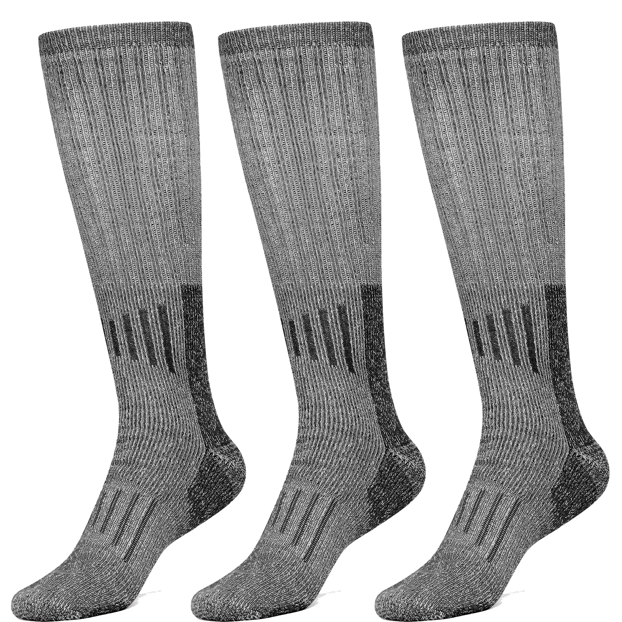 FUN TOES80% Merino Wool Boot Socks Knee-High Socks, Wool Hiking Socks Perfect for winter in 3 colors 3 Pairs Long Length