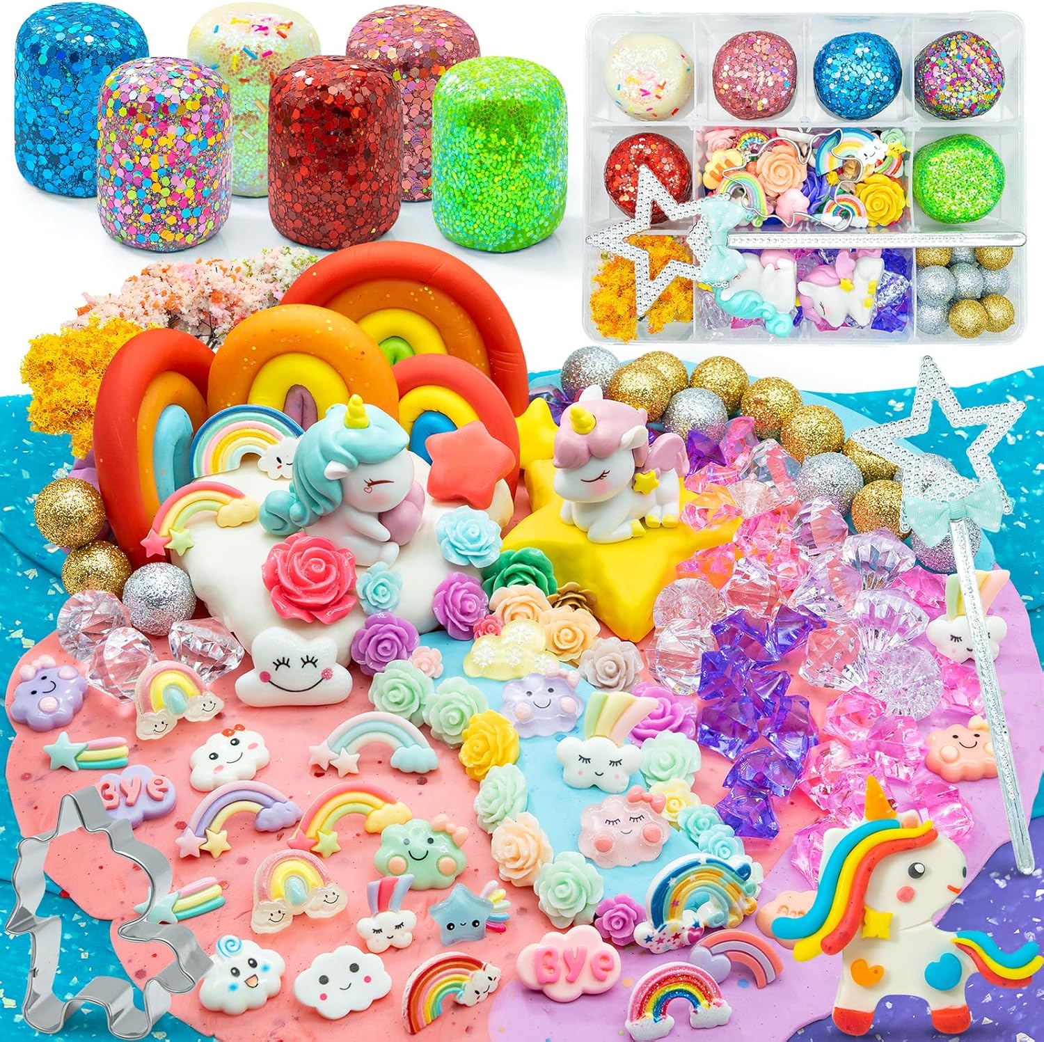 SIMPLIPLAY Unicorn Sensory Dough Kit, 6PCS 18oz Glitter Doughs with Accessories(120 Pcs+), Non-Toxic Colorful Sensory Dough for Girls Gift with Cutter, Unicorn Toys, Improve Fine Motor Skills