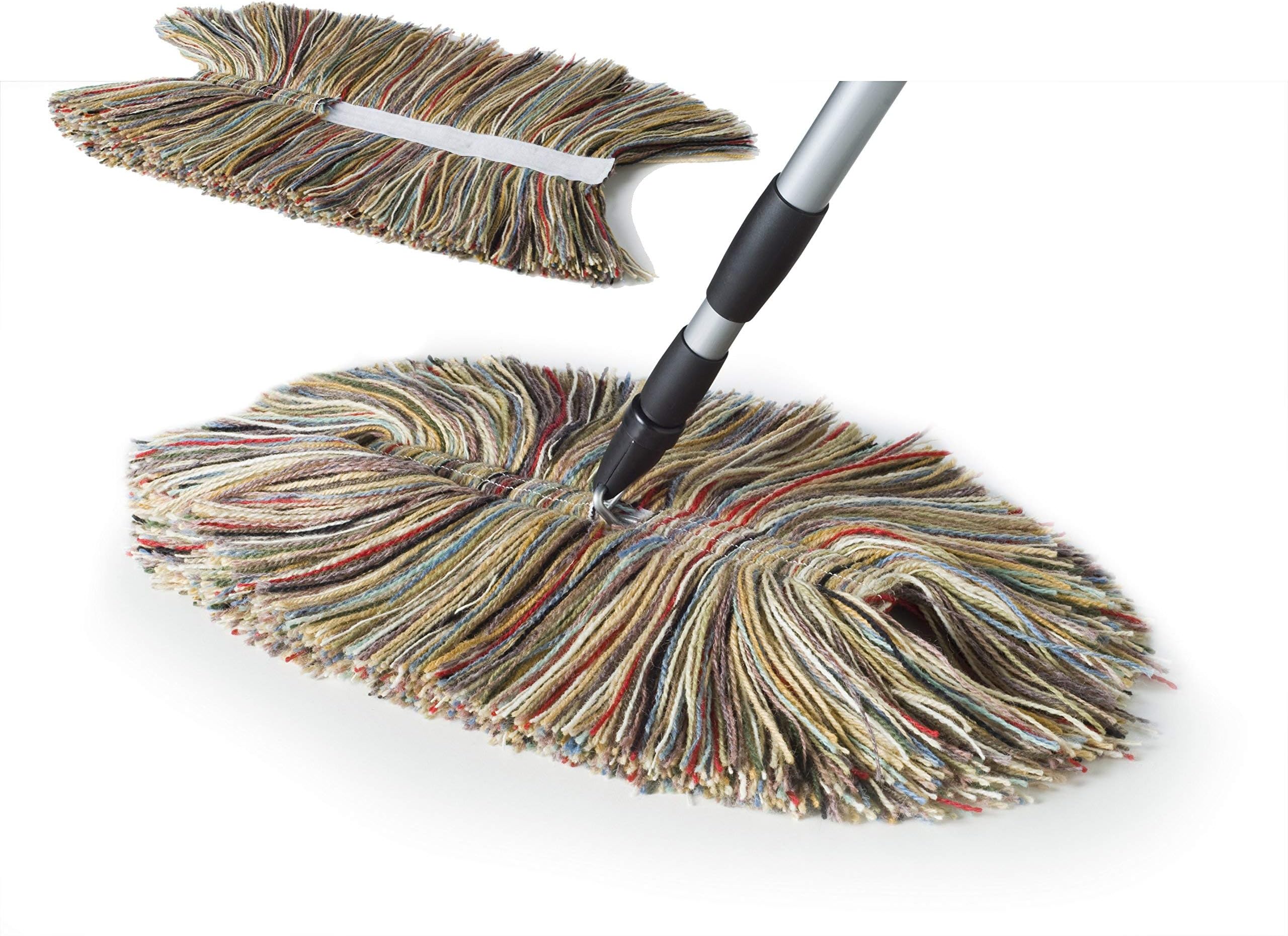 All Wool Dry Mop with Telescoping Handle and Replacement Head Made in The USA