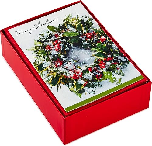Miniatura 7 de Hallmark Tarjetas de Navidad en caja, bendiciones de la iglesia (40 tarjetas y 40 sobres) y tarjetas de Navidad en caja, corona nevada (40 tarjetas