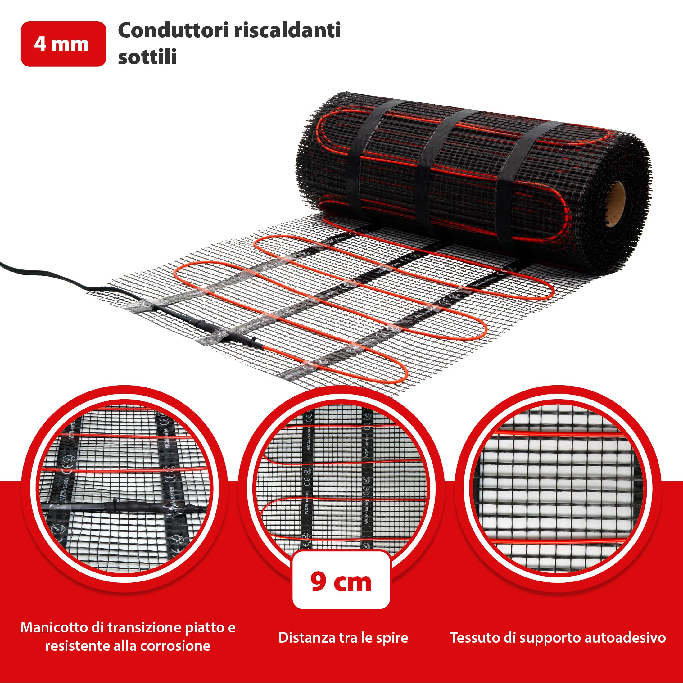 Mi-Heat Riscaldamento elettrico a pavimento, 200 W/m², 3,0 m², set – tappetino riscaldante per il bagno – per piastrelle sotto colla per piastrelle, riscaldamento elettrico, con termostato TH11 WiFi