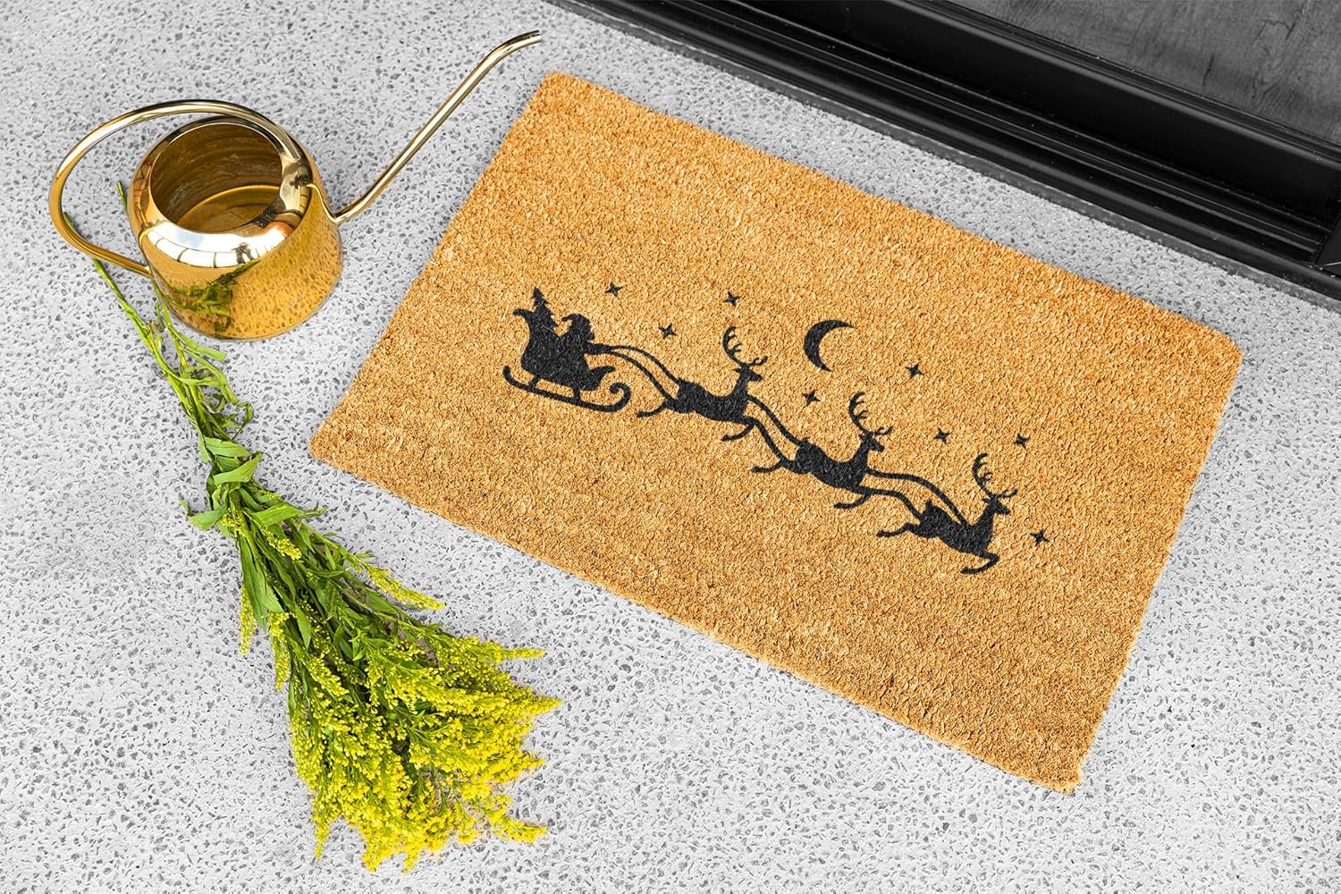 Christmas Doormat With Reindeer and Santa's Sleigh - Merry Christmas Rug for Outdoor Use
