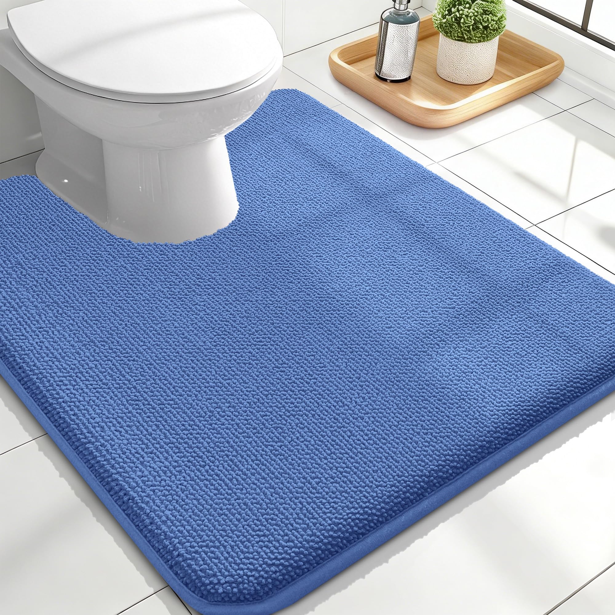 OLANLY Memory Foam Bathroom Toilet Rugs U-Shaped 24x20, Cornflower Blue