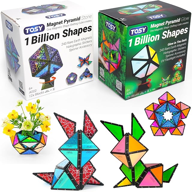 TOSY Magnet Pyramid - 1 Fidget Cube Transforms into 1 Billion Shapes 243 Rare Earth Magnets Glowing Holographic