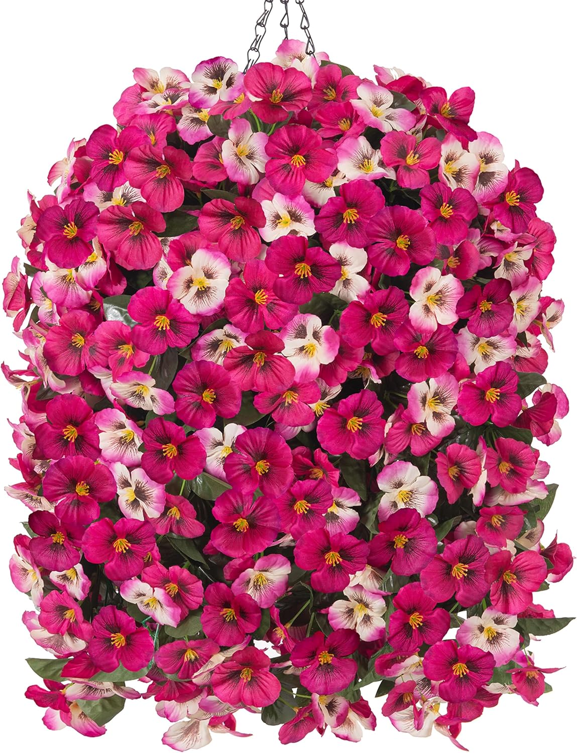 HyeFlora Artificial Hanging Flower Baskets for Outdoors 4pcs Fake Pansy UV Resistant Artificial Flowers with Realistic Leaves Faux Plants Front Door Porch Home Outside Decoration, Mix Rose