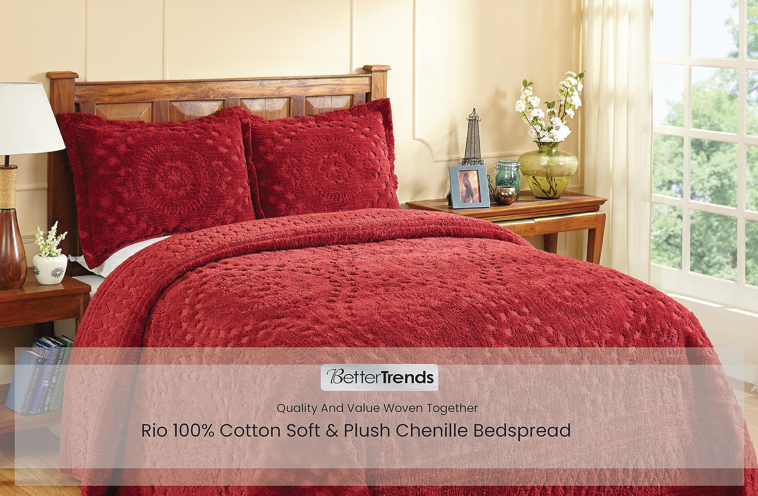 Better Trends 100 Cotton Chenille Bedspreads Queen Size, Rio