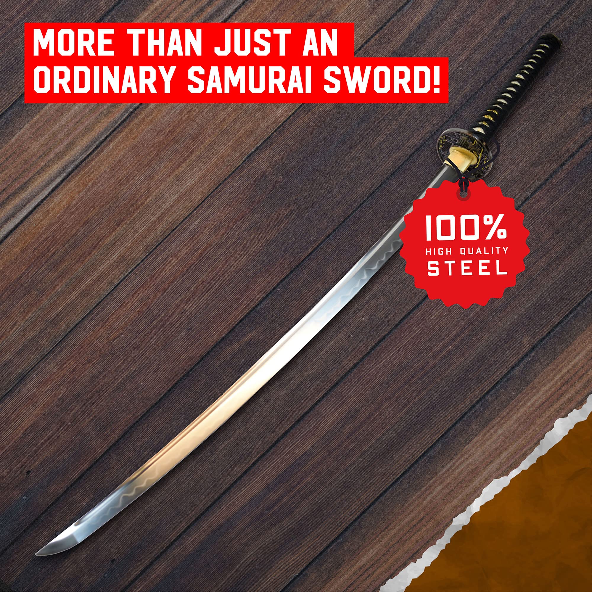 Akito Japanisches Samurai Schwert - Handgeschmiedeter Karbonstahl, Mit Scheide, 102 cm, Katana, Schwarz