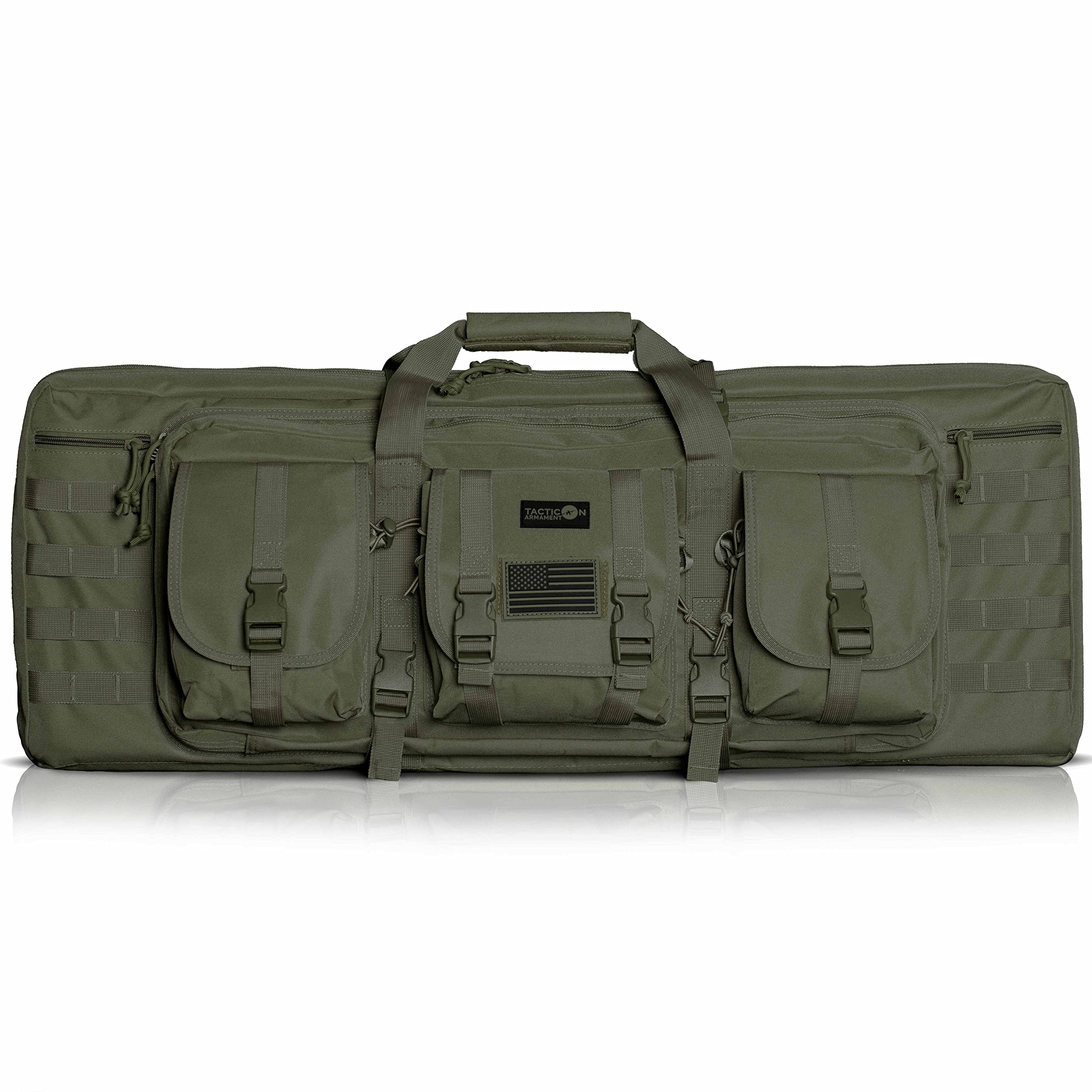 Photo 1 of Tacticon Double Rifle Bag | 2 Hard Rifles + 2 Pistols Tuckable Backpack Straps | Tactical Cases & Bags | Disabled Combat Veteran Owned Company | Waterproof Padded Carrying Case for Long Gun Storage 36" x 12" Double Rifle Case Ranger Green