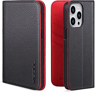 VISOUL Pebbled Genuine Leather Case for iPhone 14 Pro Max Wallet Case with Card Holder for Men and Women, Magnetic Flip Folio Cover with Stand for iPhone 14 Pro Max (6.7