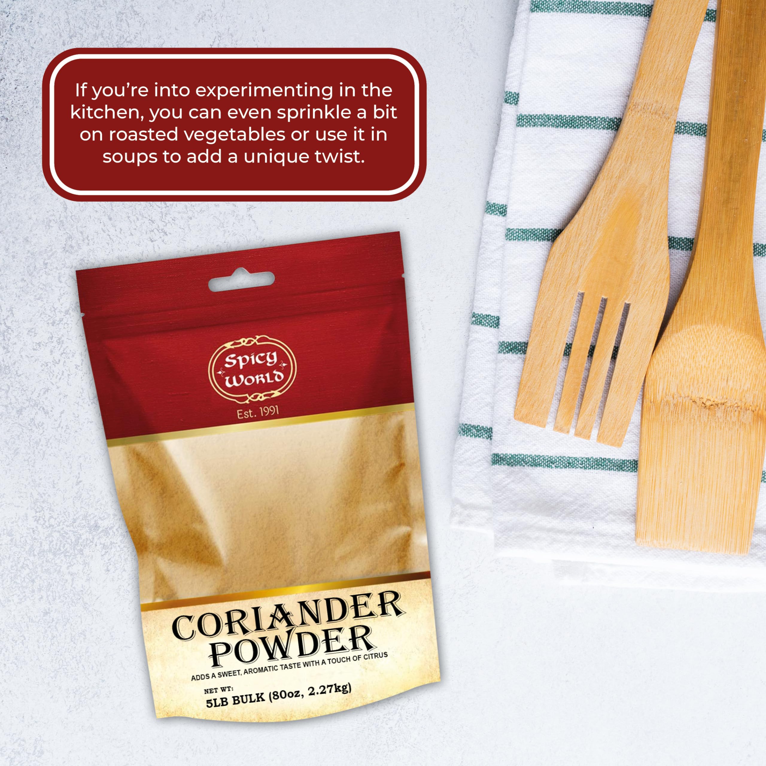 Spicy World Coriander Powder 5 Pound Bulk Bag - Ground Pure from Indian Coriander Seeds