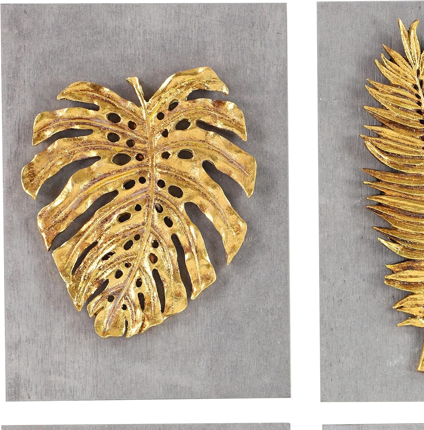 Deco 79 Cement Stone Leaf Home Wall Decor Framed 3D Wall Sculpture, Set of 4 Wall Art 8"W, 11"H, Gold