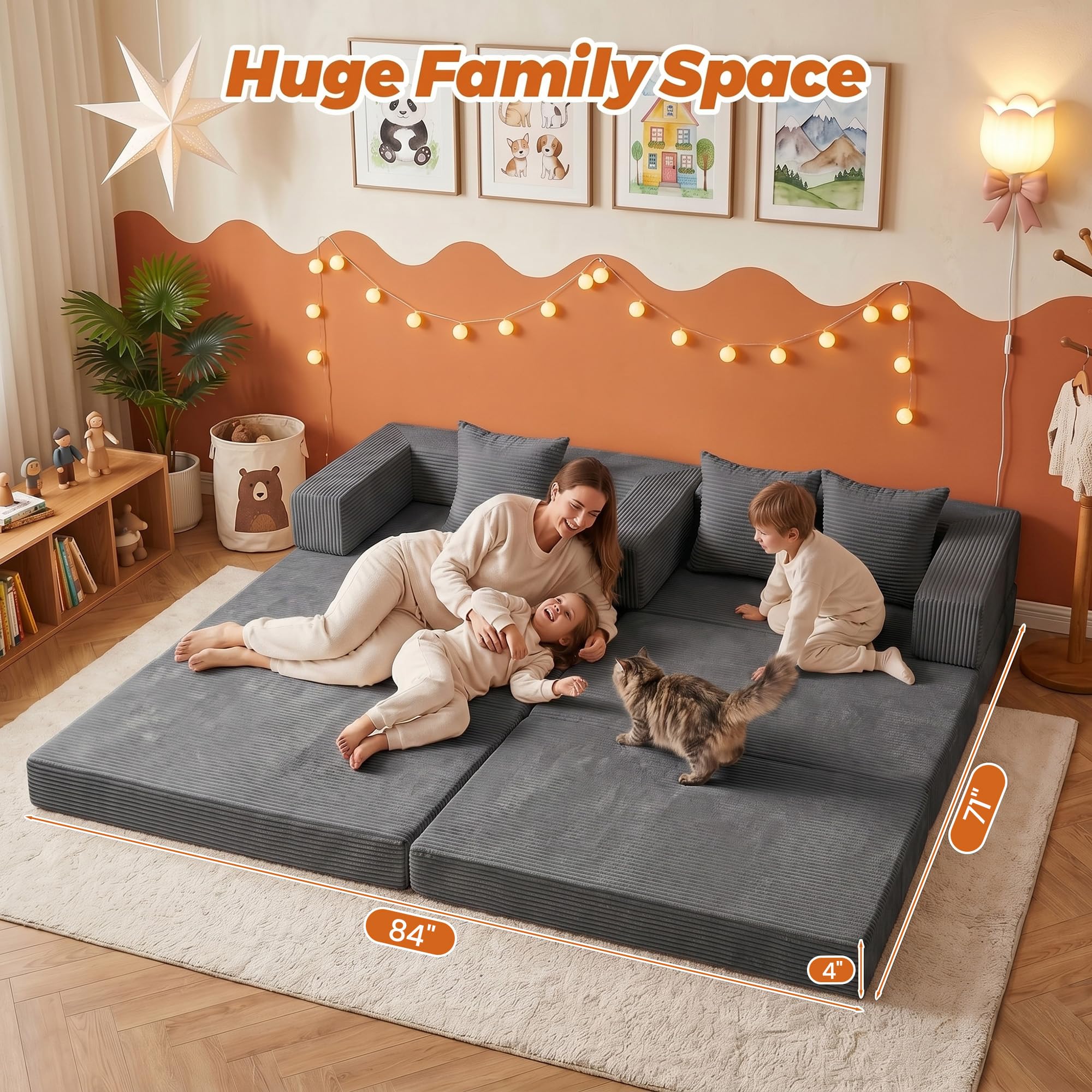 6-in-1 Tri-Folding Mattress | Cloud Boneless L-Shaped Modular Sectional Couches | Corduroy Pet-Friendly Convertible Futon Sofa Bed with 800LB Capacity Apartment, Guest Room, Game Room