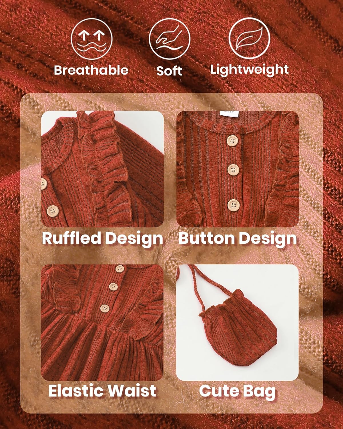 Kucnuzki Baby Toddler Girl Dress Long Sleeve Ruffle Dress Fall Winter Casual Knit Sweater Dresses Cute Kids Clothes - Image 5