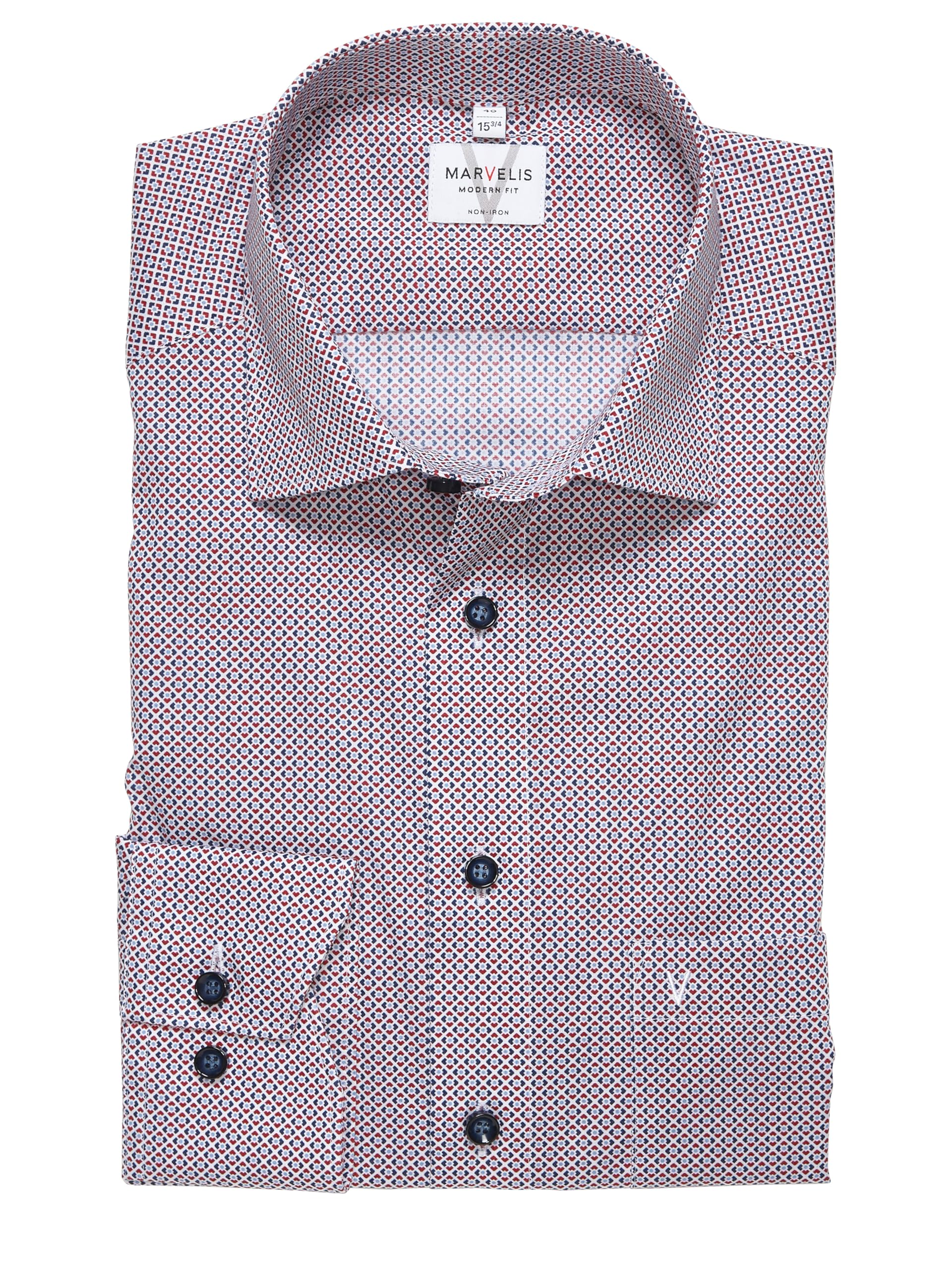 Marvelis New Kent 723014 Men's Long-Sleeved Business Shirt, Rotation Print, Modern Fit, Red 35, 15.5