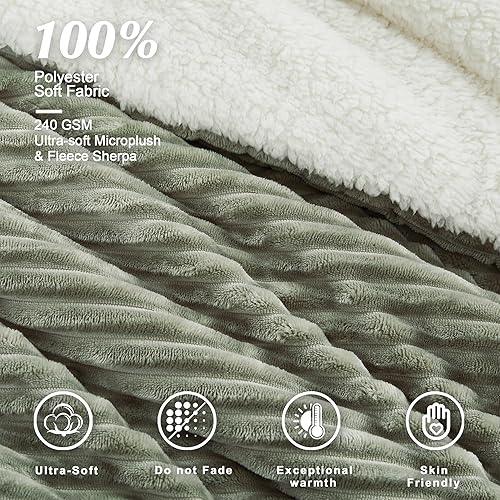 Miniatura 5 de Geniospin Juego de edredón tamaño individual, juego de ropa de cama de forro polar sherpa de microfelpa ultrasuave, color verde salvia, juego de