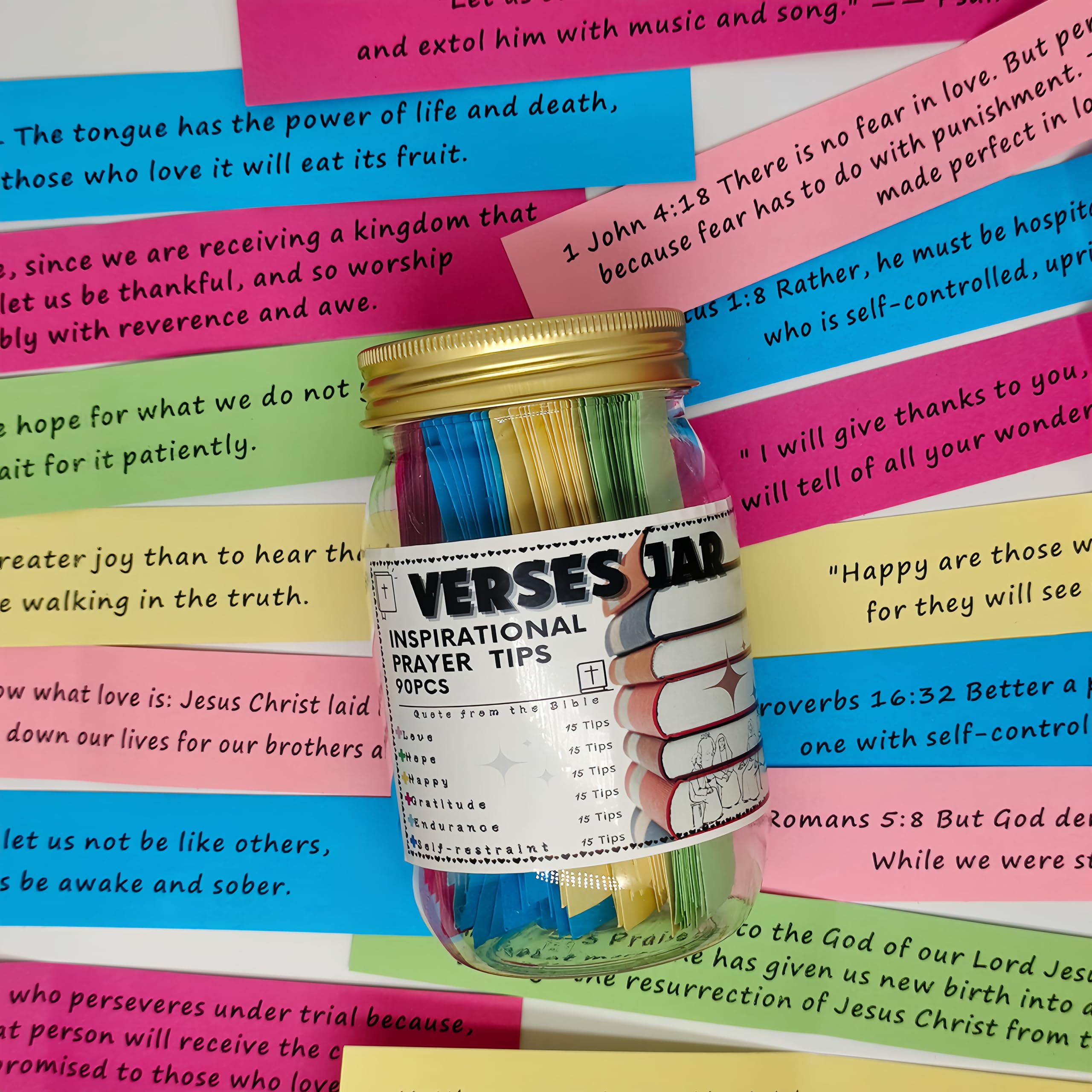 Bible Verses in a Jar, 90Pcs Mini Bible Verse Cards, Glass Scripture Prayer Jar Bible Gifts with Bible Verses, Bible Tabs, Bible Bookmarks, Christmas Easter Christian Gifts, White Elephant Gifts