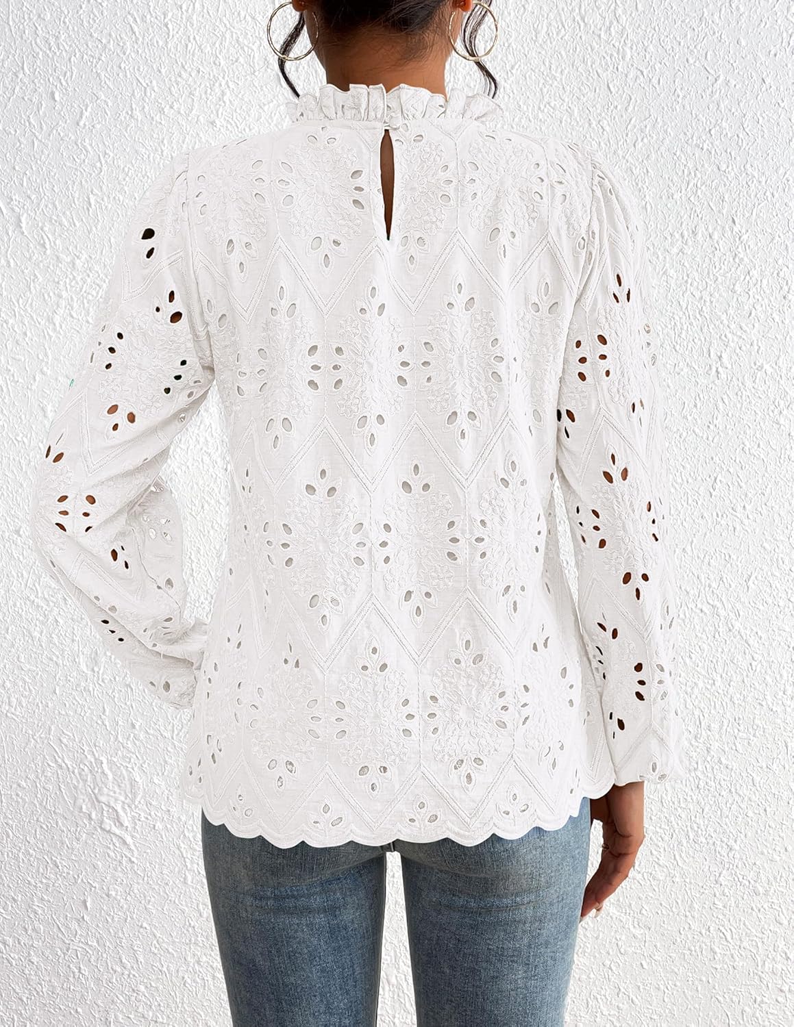 PRETTYGARDEN Tops for Women 2026 Spring Long Sleeve Blouses Dressy Casual Embroidered Eyelet Shirts Fall Going Out Outfits - Image 7