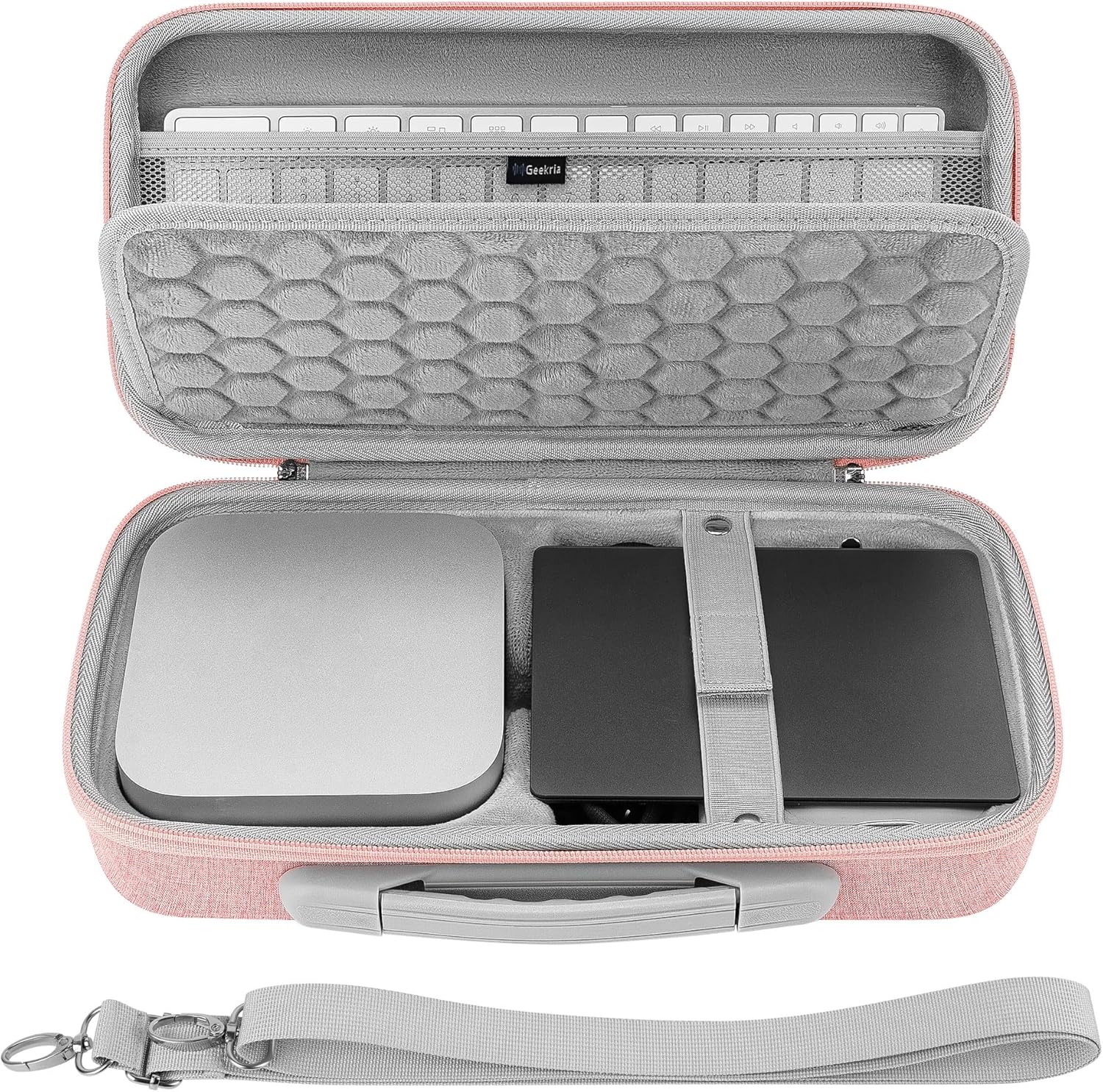 Geekria Desktop Computer Hard Travel Case, Compatible with Apple 2024 Mac mini M4 / Mac mini Pro, Fit for Magic Keyboard, Mouse, Trackpad and Accessories (Pink)