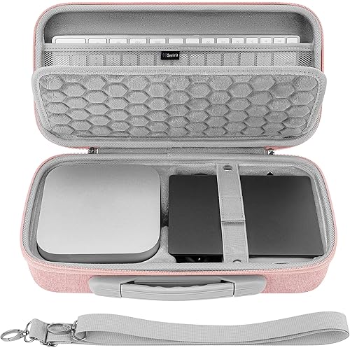 Geekria Desktop Computer Hard Travel Case, Compatible with Apple 2024 Mac mini M4 / Mac mini Pro, Fit for Magic Keyboard, Mouse, Trackpad and Accessories (Pink)