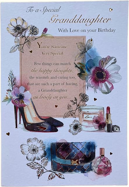Special Granddaughter Birthday Card - with Love - 9 x 6.25 Inches - Words and Wishes