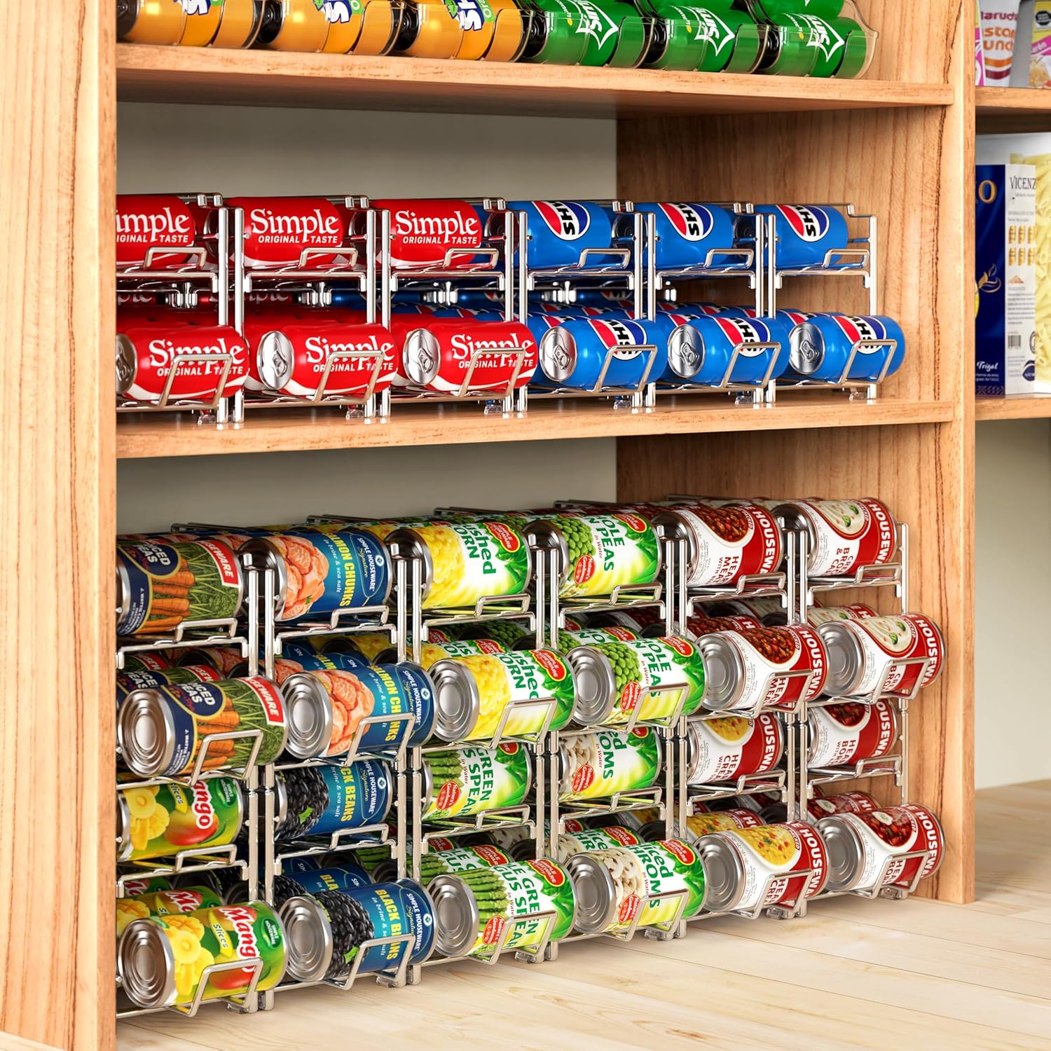 Simple Houseware Soda Can Organizer Stackable Rack Dispenser for Pantry/Refrigerator, Chrome, 4 Pack