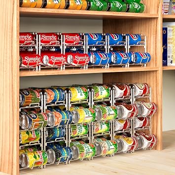 Simple Houseware 4-Pack Soda Can Stackable Rack Dispenser Organizer, Chrome | for Pantry/Refrigerator