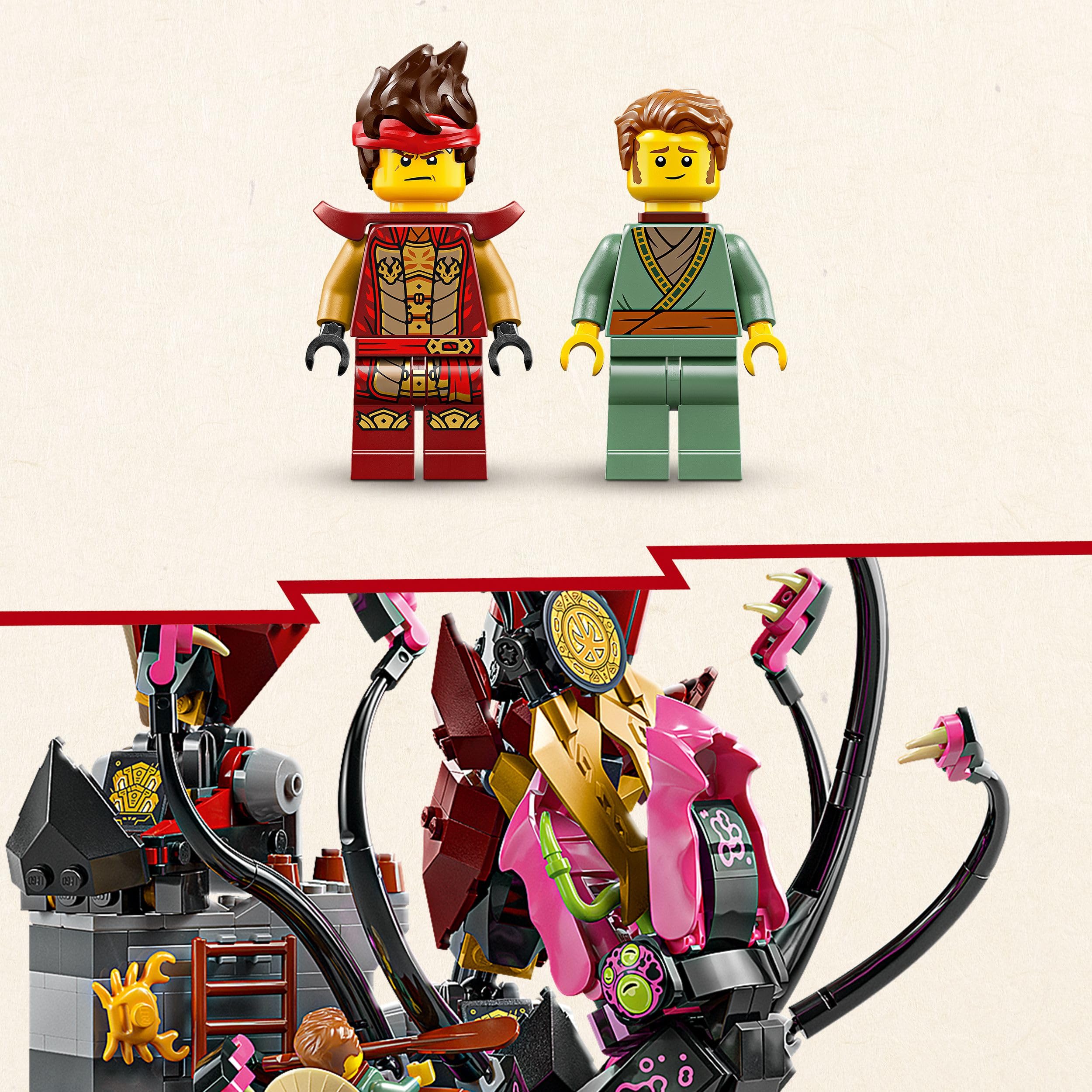 LEGO Ninjago Mech Cavaliere del Fuoco Giocattolo - Set da Monstrosity con Action Figure Robot Snodabile, 2 Minifigure e Mostro Marino su Espositore - Regalo di Compleanno per Bambini 14+ Anni - 71846