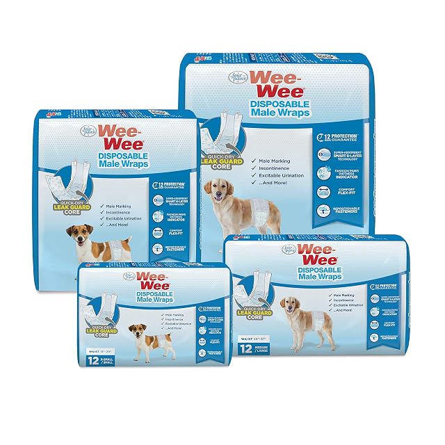 Foto 8 de 8 de Four Paws Wee-Wee - Envolturas desechables para perros machos, XS/S, paquete de 36