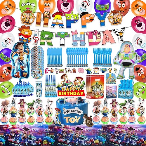 Miniatura 1 de 195 piezas de suministros de fiesta de cuentos para 10 invitados, decoraciones de cumpleaños, incluye mantel, pancarta de cumpleaños, decoración de