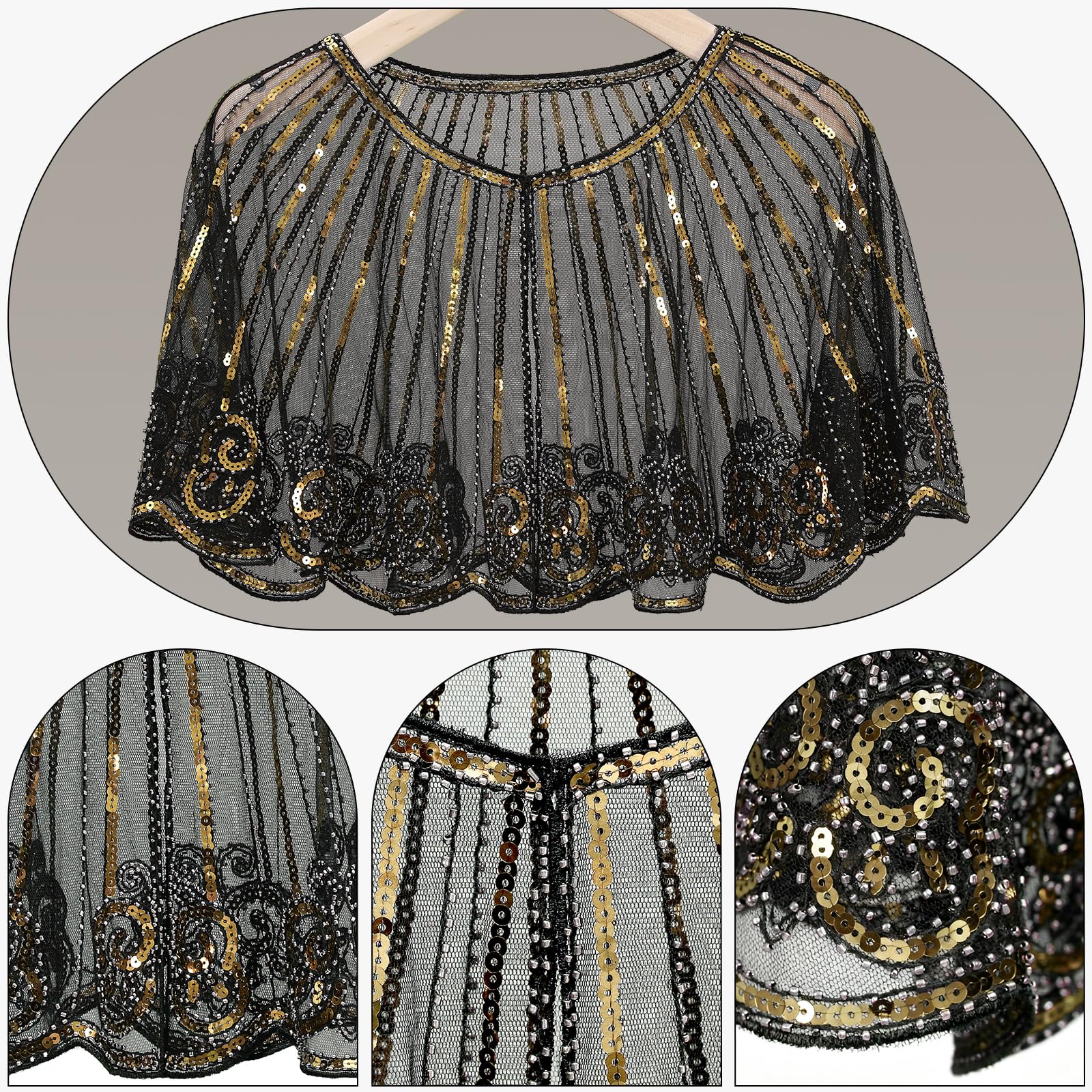 ELECLAND 10 Pieces 1920s Flapper Great Gatsby Accessories Set Fashion Roaring 20's Theme Set including Headband Headpiece Long Black Gloves Necklace Earrings for Women (Black Gold - Image 2