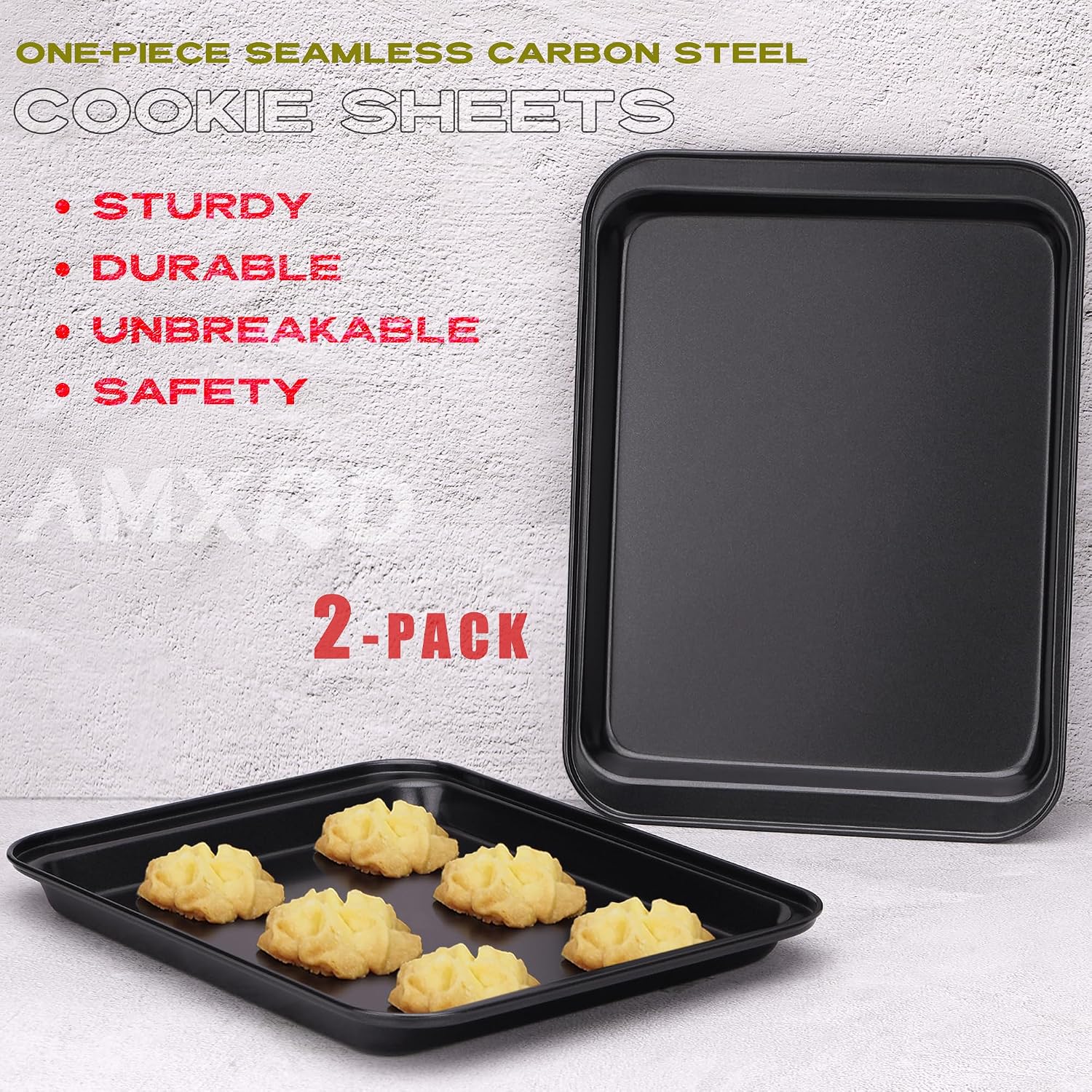 Small Baking Sheets, Nonstick Baking Toaster Oven Tray Cookie Sheet, 1 or 2 Person Household, Set of 2, 9.5" X 7.1" (Inner 8.2" X 6.5")
