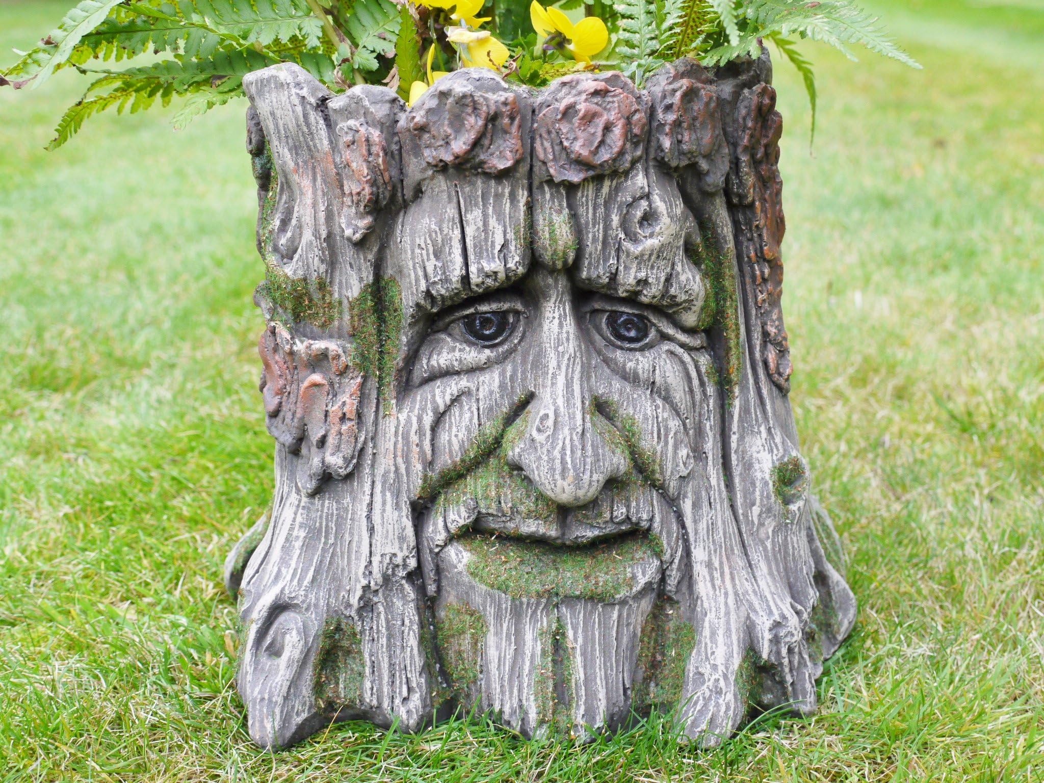 Novelty Tree Stump Garden Planter Wood Carved Face Effect Patio Yard Ornament Decorative Flower Pot