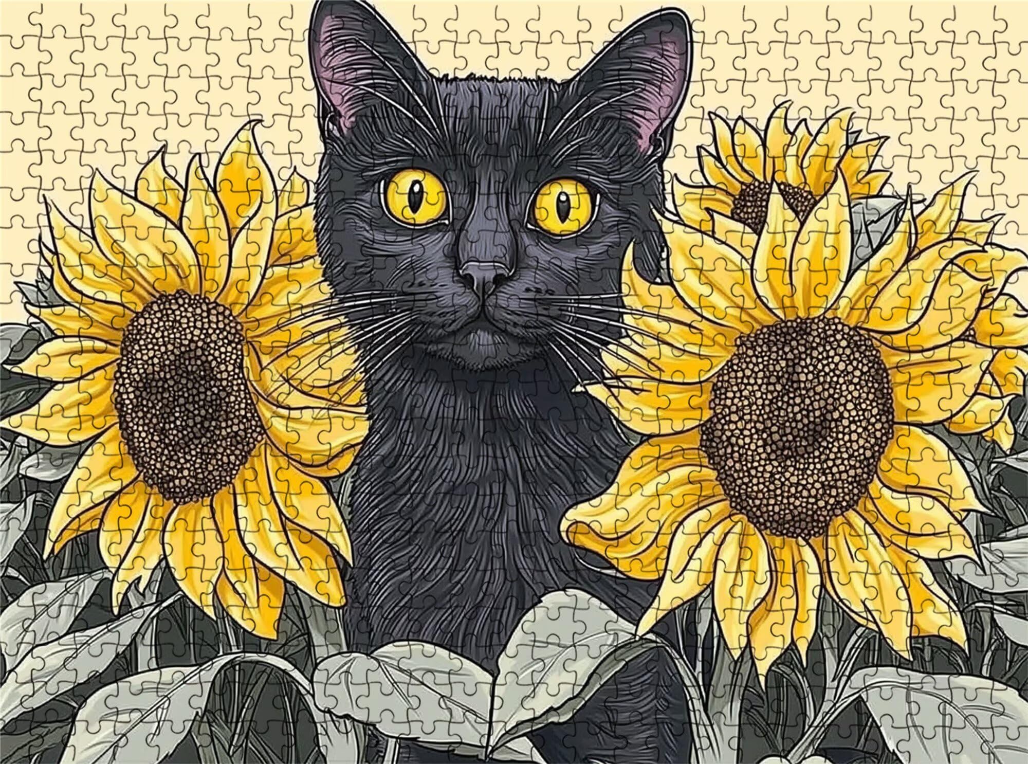 Puzzle 6000 elementów, słonecznik kot puzzle 6000 elementów dla dorosłych i dzieci, premium artystyczna łamigłówka, 179,5 x 105,5 cm klasyczna gra puzzli dla dorosłych, dekoracja domu, prezent dla