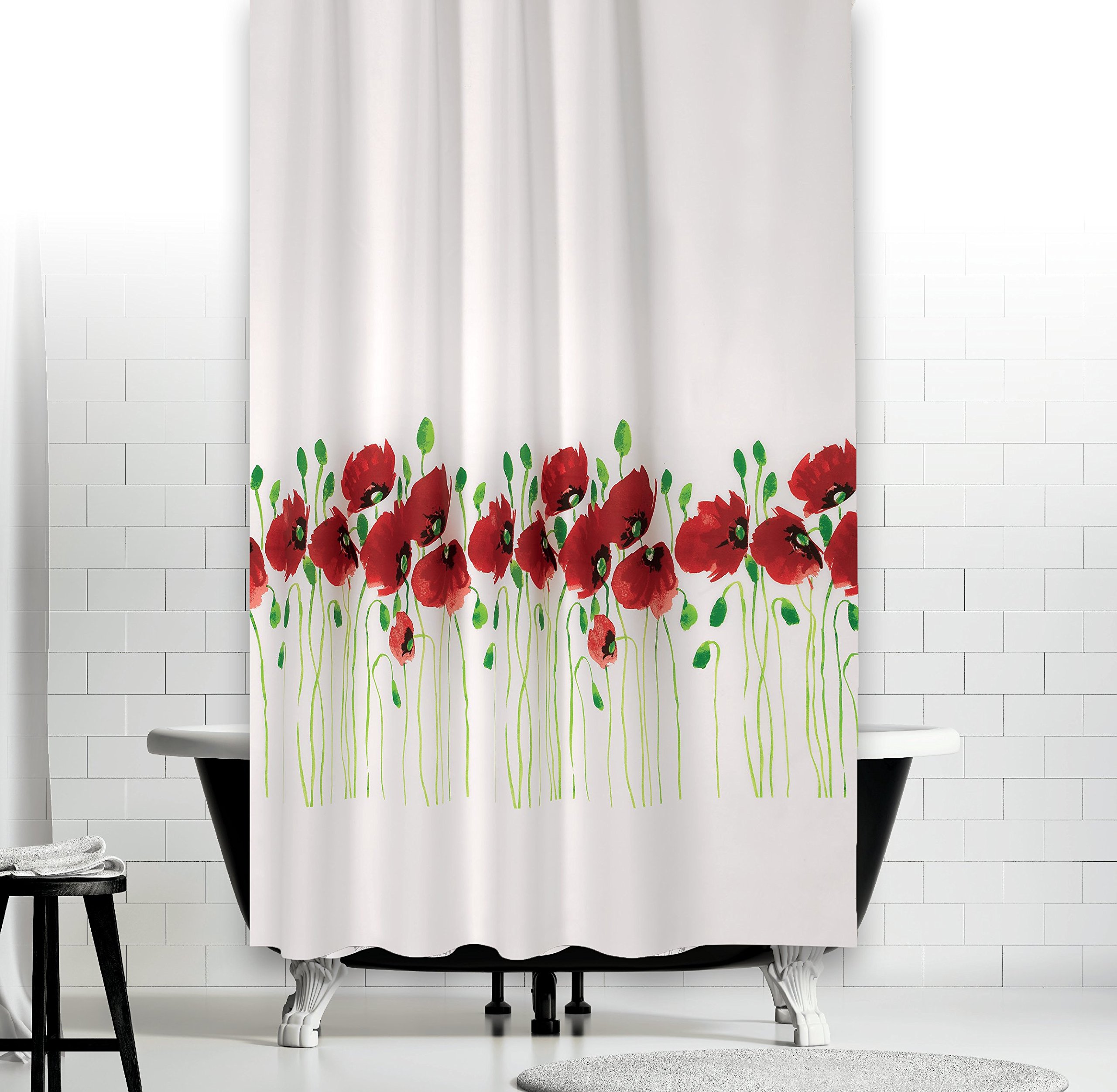 Tropik Home Red With Pattern Modern Extra Long And Wide Fabric Shower Curtain, 240Cm Wide 200Cm Drop (Poppy)
