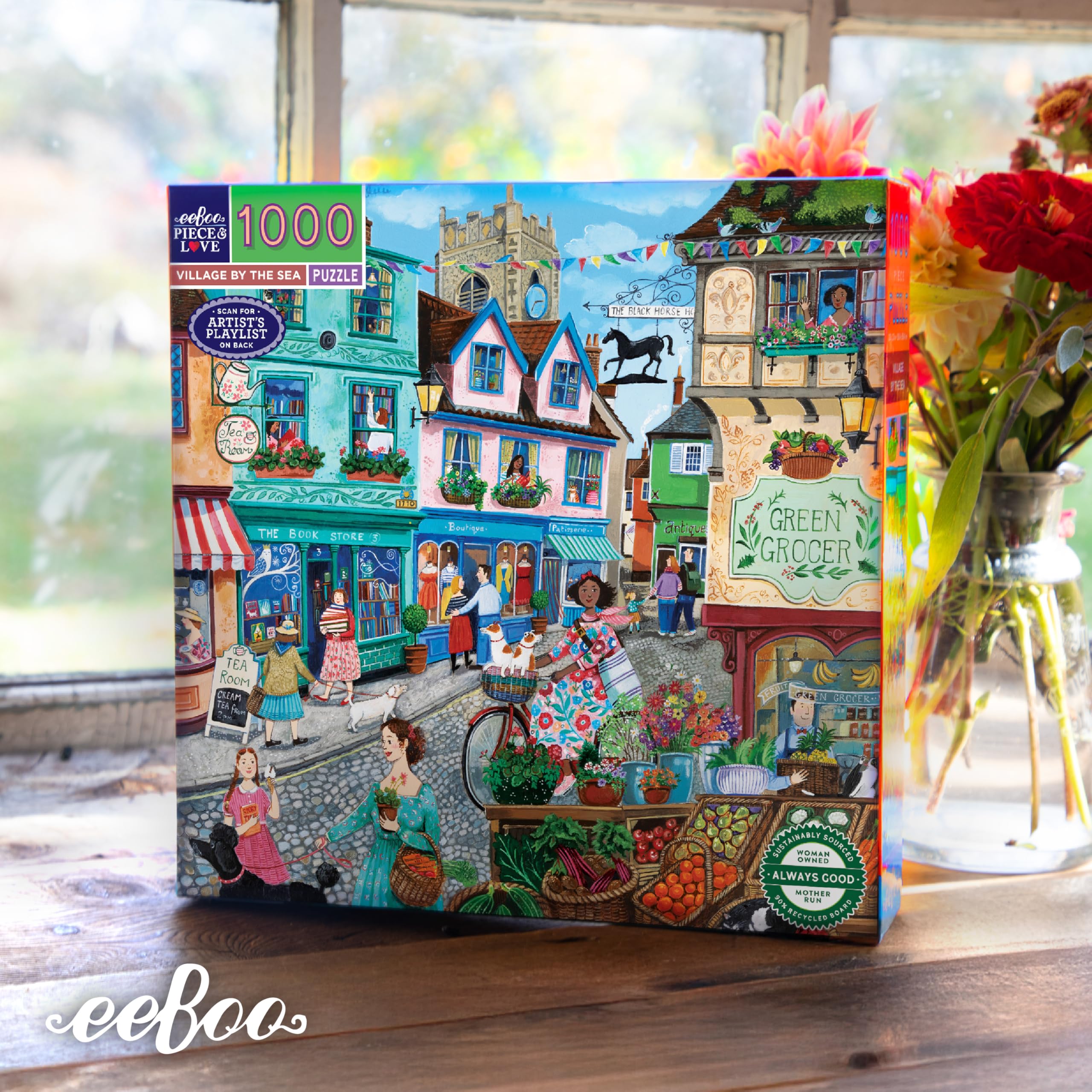 Eeboo Puzzle mit 1000 Teilen Village by The Sea – Puzzle für Erwachsene, 1000 Teile aus Karton – Maße des Puzzles 58,4 cm x 58,4 cm