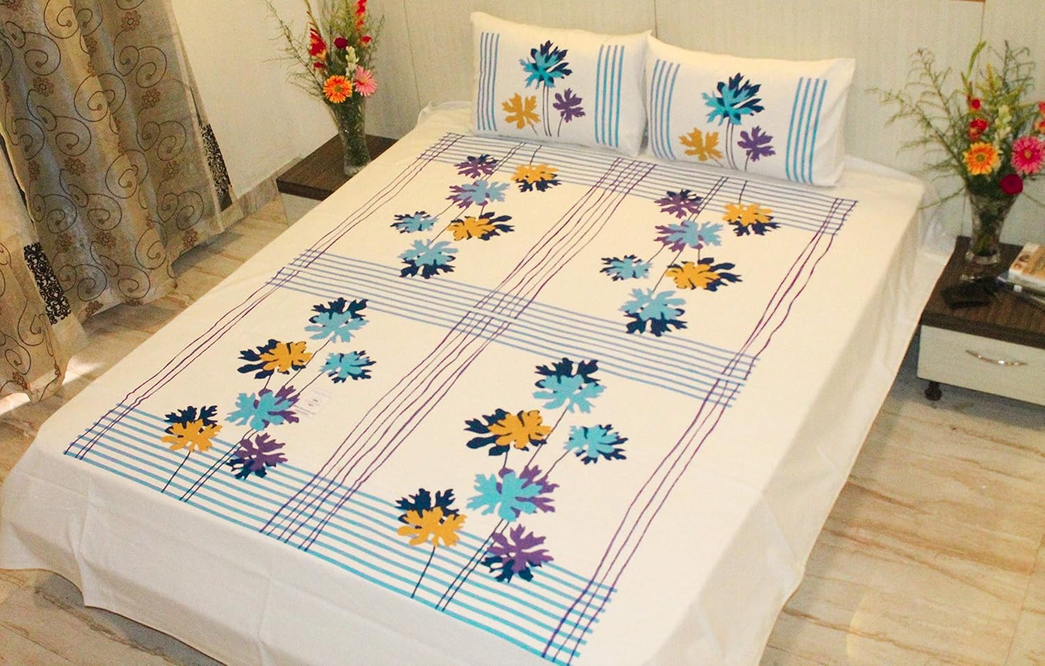 Decorloom Creations Premium Casement Bed Sheet with 2 Pillow (White