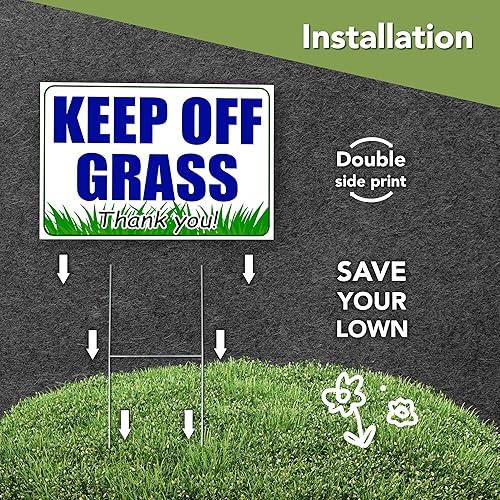 Miniatura 5 de Letrero de 3 piezas con estaca Keep Off Gras, 8 x 12 pulgadas, diseño de Coroplast de doble cara con texto en inglés Don't Walk on Grass Sign (Keep