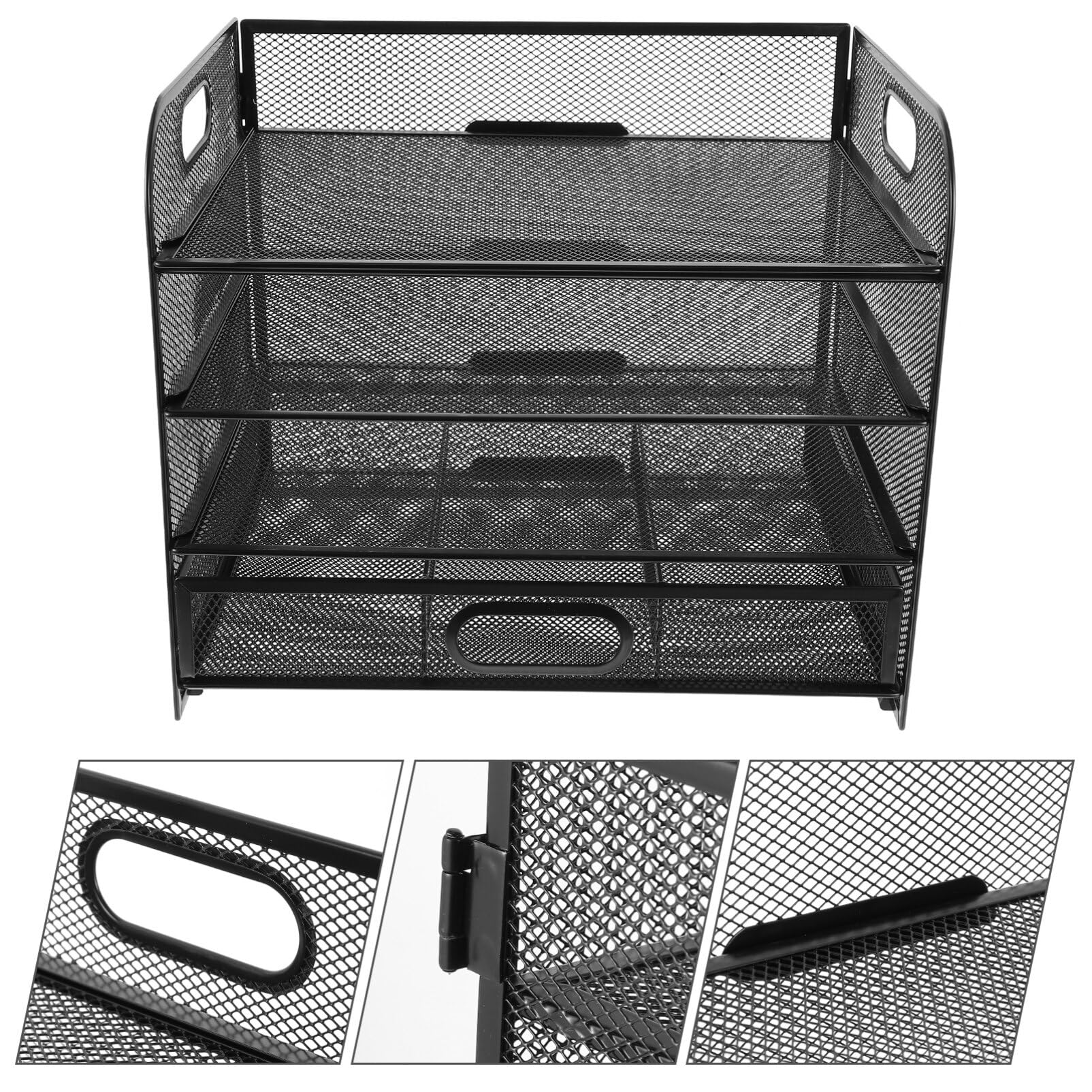 Organizzatore Documenti da Scrivania a 4 Livelli in Ferro Nero | Design Cassetto, Acciaio al Carbonio, Stile Minimale e Semplice, per Archiviazione Ordinata dei Fogli