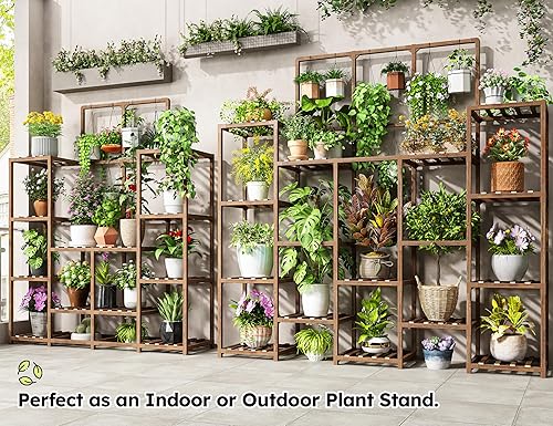 Miniatura 4 de EnHomee - Soporte de plantas para interiores, estante de madera para plantas al aire libre, estante escalonado para múltiples plantas de 16-21