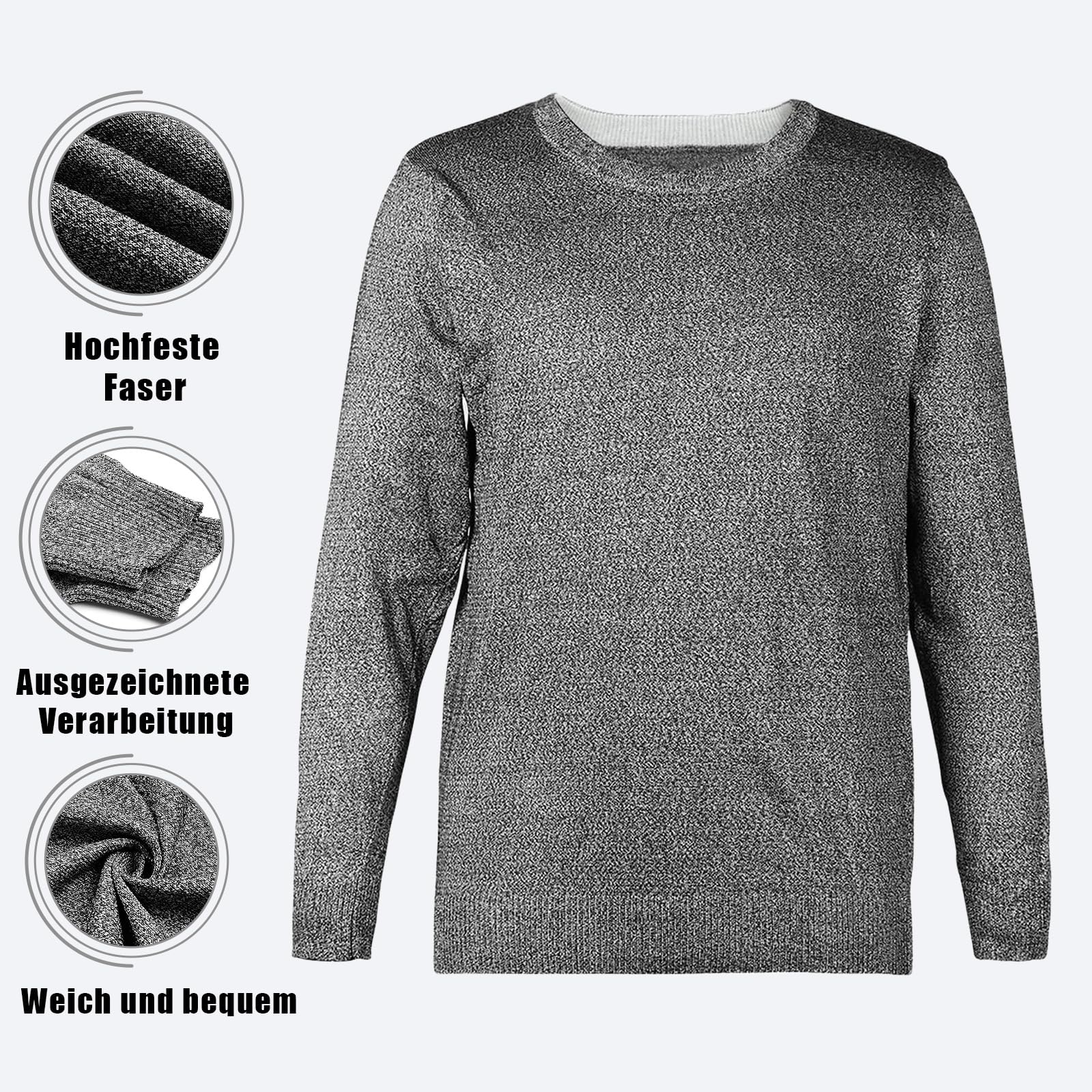 Stichsichere Kleidung(grau),Schutz-T-Shirts der Stufe 5, reißfest,Schnitt- und Stichschutz,Robustes Für Sicherheitsschutz,tägliches Pendeln,Patrouille im Dienst,Geschäftsreisen